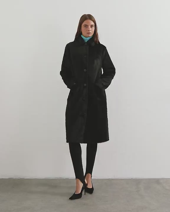 Topshop faux fur long coat in black