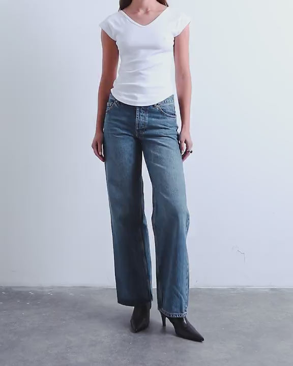 Topshop low rise straight leg jean in vintage blue