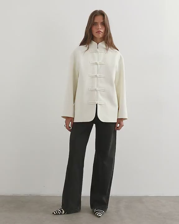 Topshop self frogging formal blazer coat in ecru