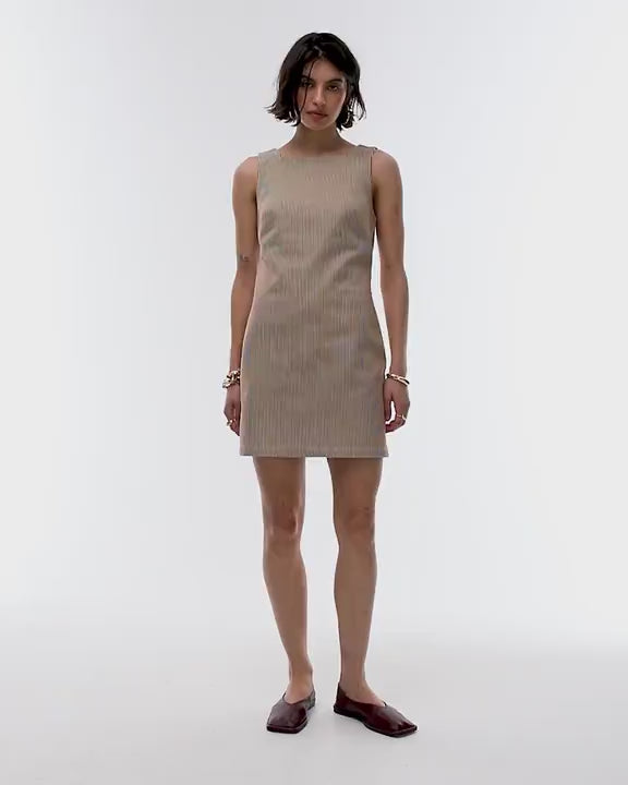 Topshop denim square neck tailored dress in tan stripe