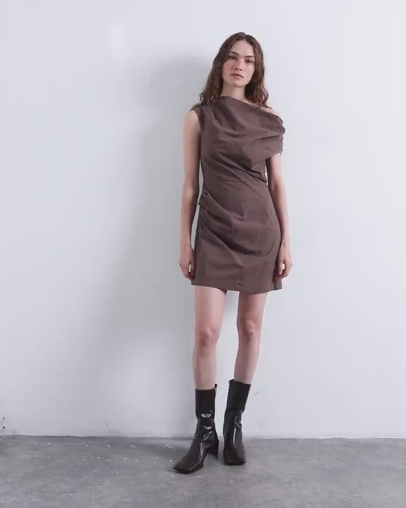 Topshop drape detail clean mini dress in chocolate
