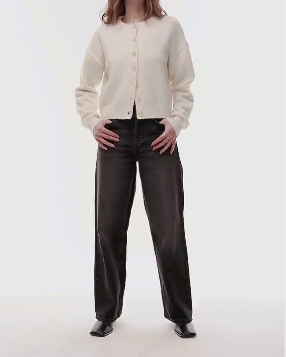 Topshop mid rise loose fit straight jean in vintage washed black