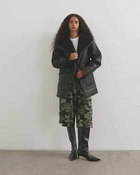 Topshop faux leather shearling jacket with patch pockets in black