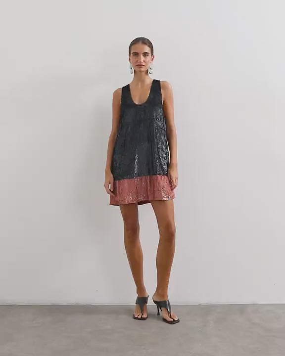 Topshop premium sequin embellished low scoop mini dress with contrast deep in gunmetal and peach