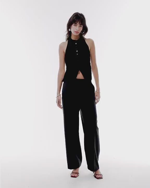 Topshop velvet button up waistcoat in black