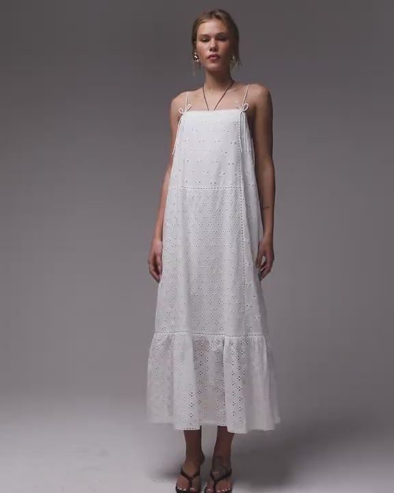 Topshop broderie trapeze midi dress in white
