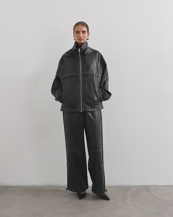 Topshop co ord faux leather contrast stitch jogger&nbsp;in black