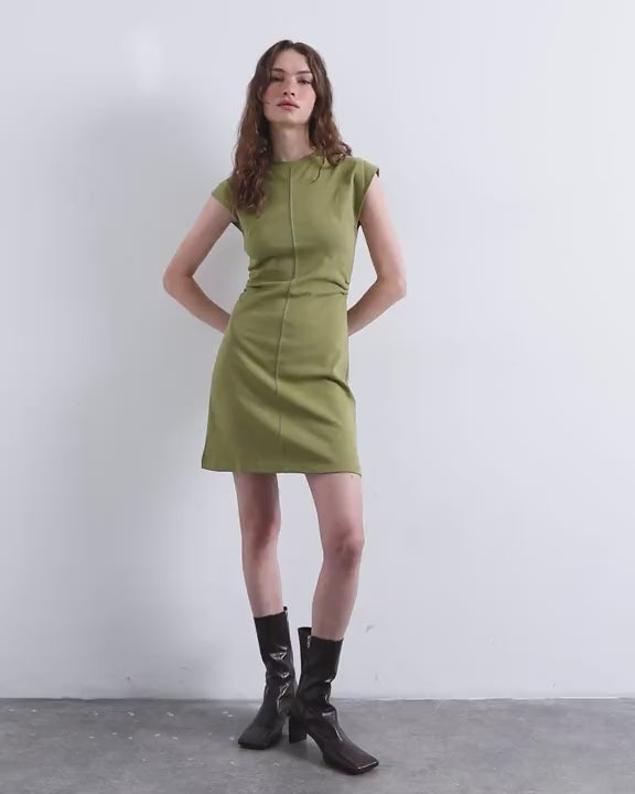 Topshop cinch waist structured mini dress in green