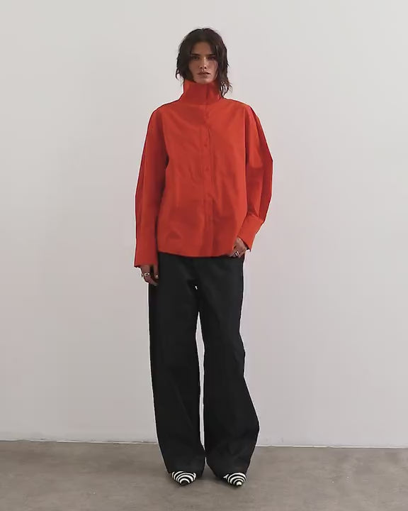 Topshop funnel neck shirt in red