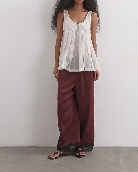 Topshop crinkle satin lace insert trouser in burgundy