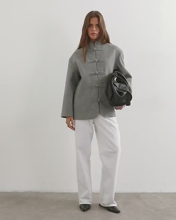 Topshop self frogging formal blazer coat in grey