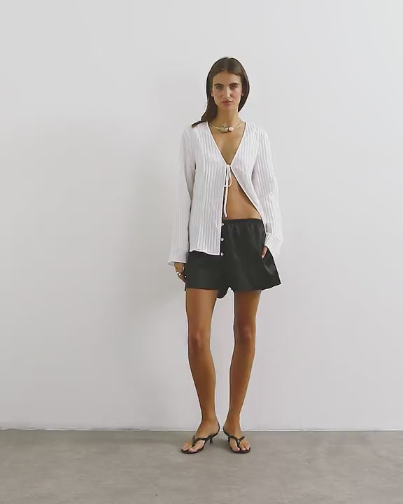 Topshop satin button detail short in black