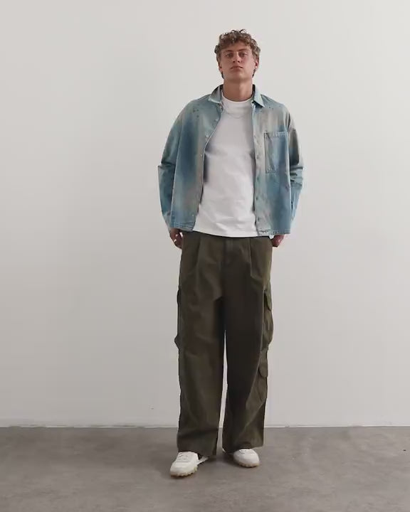 Topman relaxed fit denim shirt with distressing in light wash
