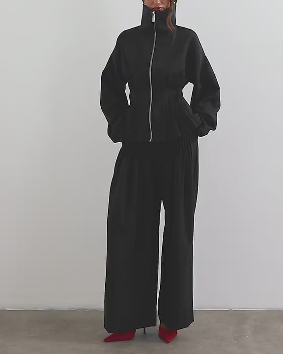 Topshop co ord pleat detail wide leg trousers in black
