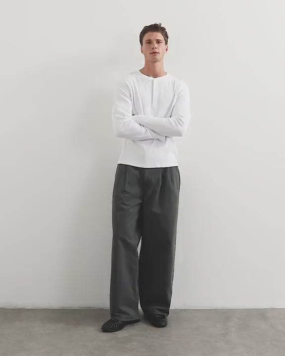 Topman slim fit long sleeve rib henley t-shirt in white