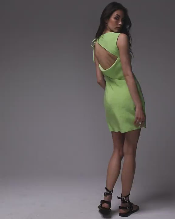 Topshop aline cupro backless mini dress in lime