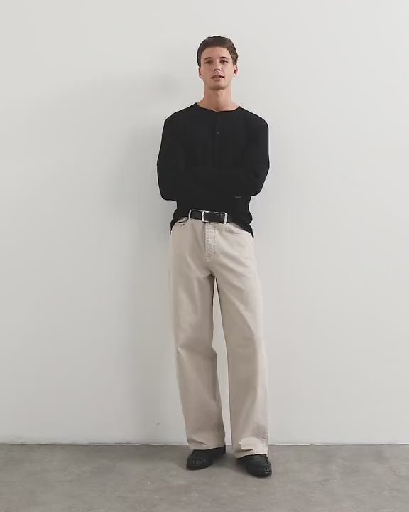 Topman slim fit long sleeve rib henley t-shirt in black