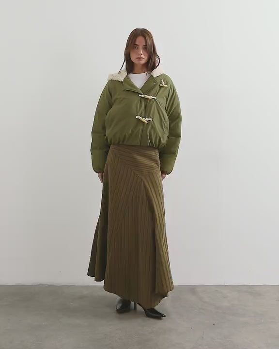 Topshop toggle borg collar short puffer jacket in khaki