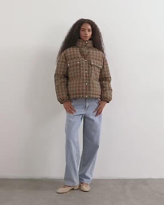 Topshop puffer jacket in green check