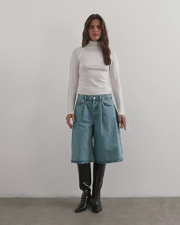 Topshop X Cara seamed long sleeve T-shirt in ecru