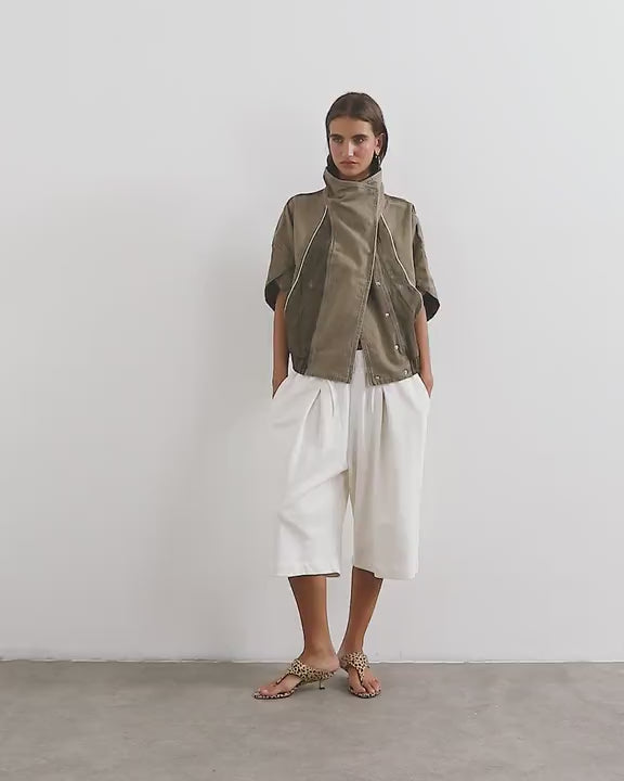 Topshop Funnel mock sleeve sports top in olive