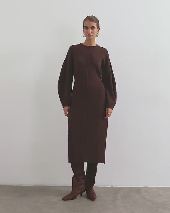 Topshop knitted fluffy batwing maxi dress in brown