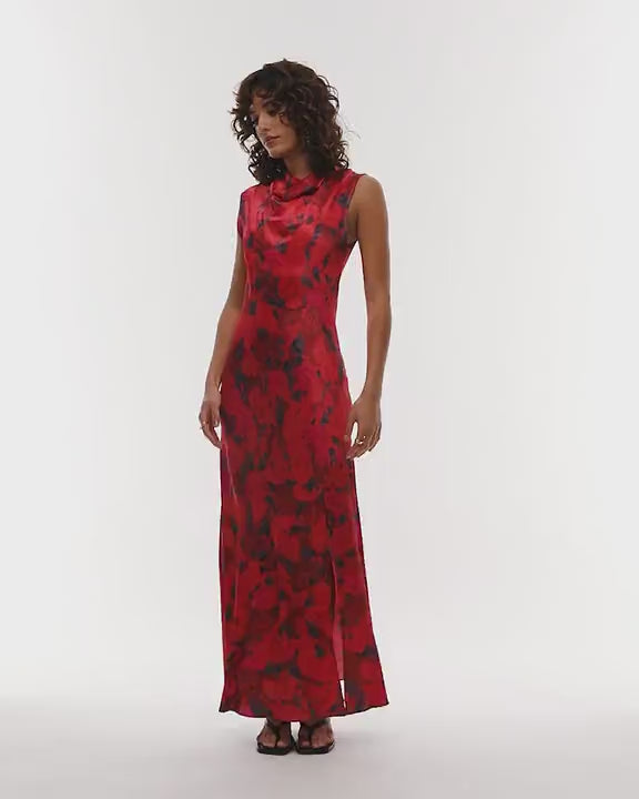 Topshop drape neck maxi dress in red rose