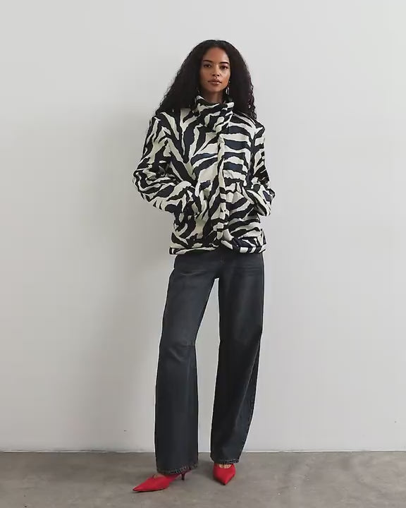Topshop funnel neck boxy jacket in zebra print