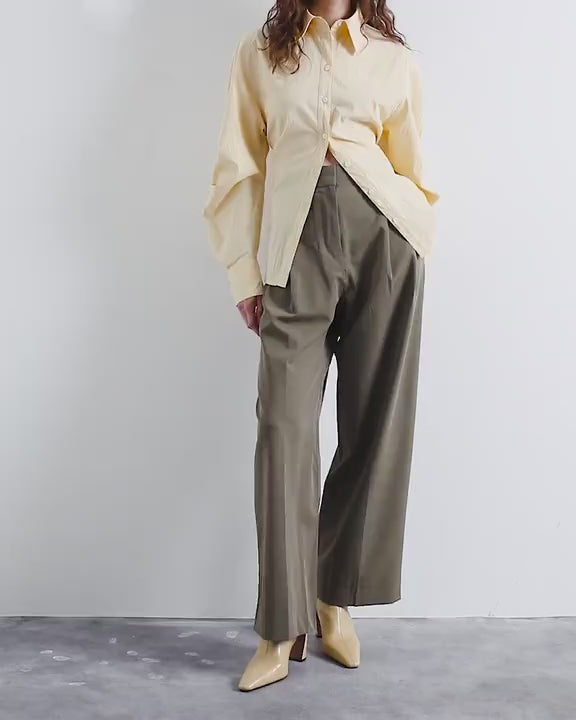 Topshop premium double pleat straight leg tailored trouser in khaki