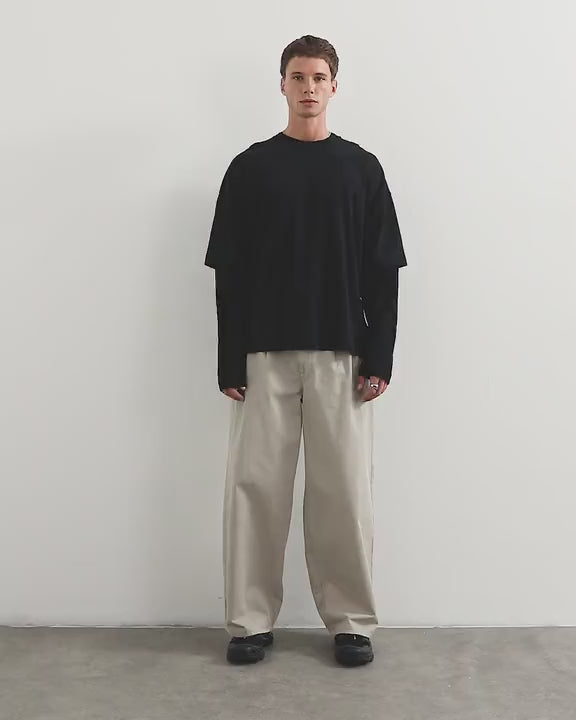 Topman relaxed fit layered t-shirt with waffle sleeve in washed black