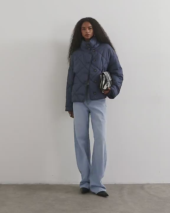 Topshop quilted button through puffer jacket in navy