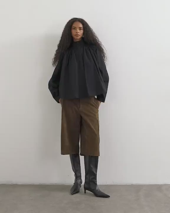 Topshop high neck balloon sleeve shirt in black