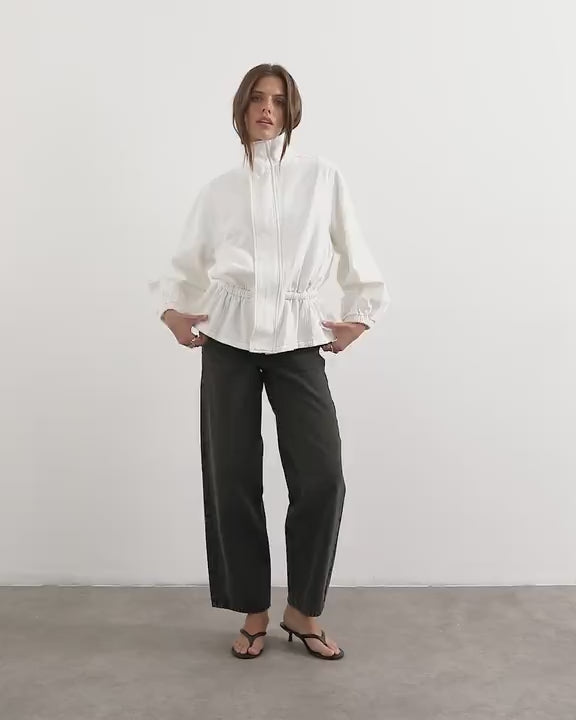 Topshop Elasticated waist funnel jacket in bone