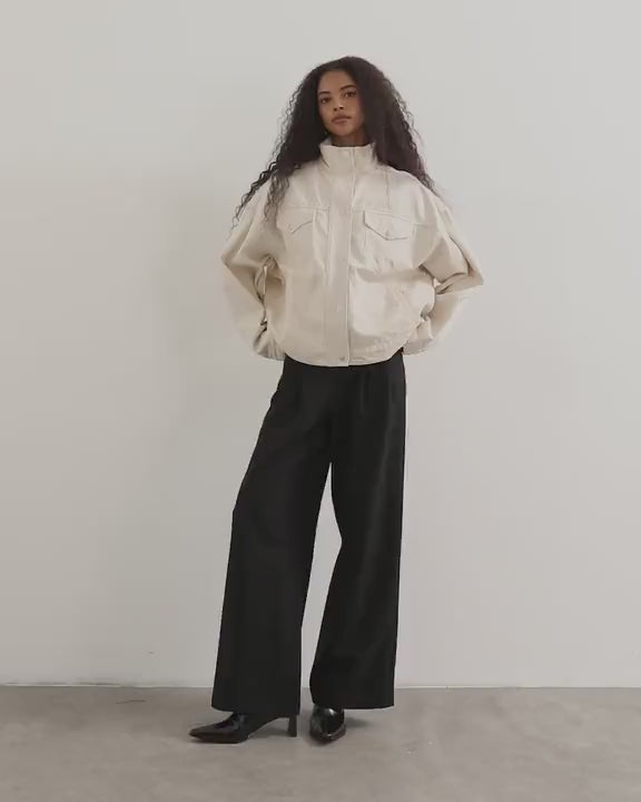 Topshop funnel neck denim jacket in natural