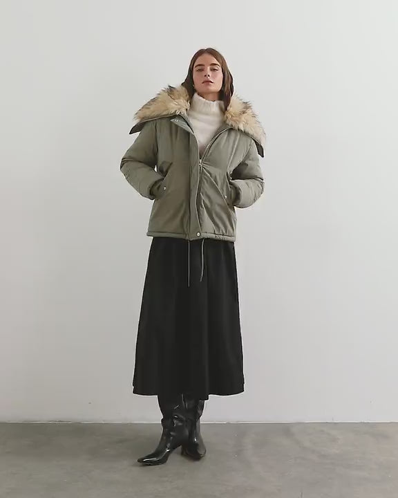 Topshop cropped parka with faux fur hood in khaki