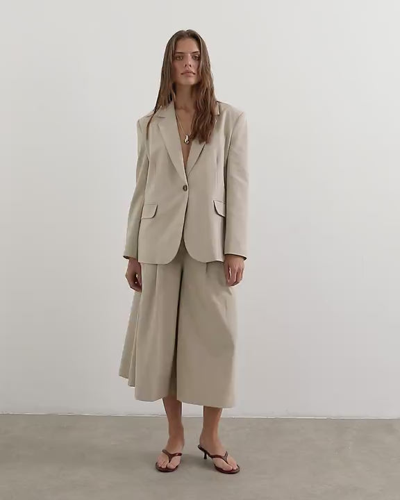 Topshop belted pleated cropped wide leg trouser in beige