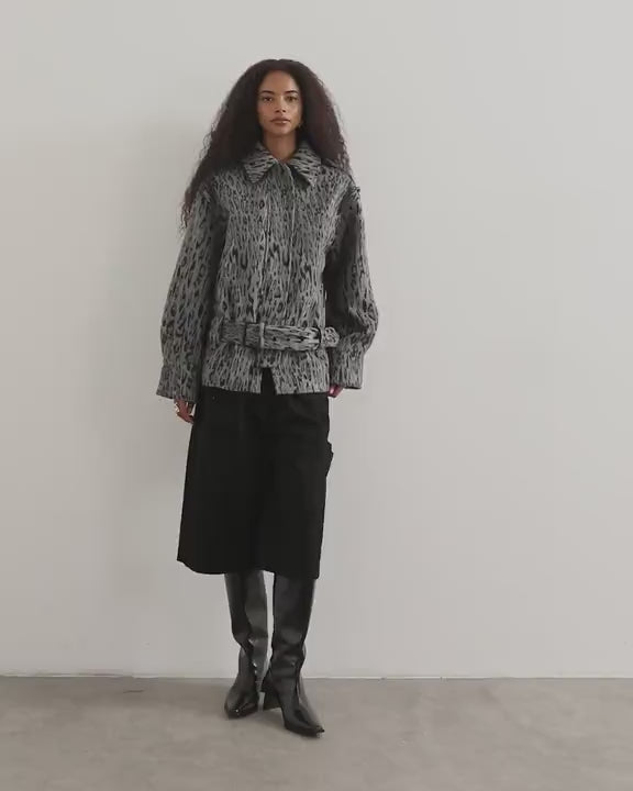 Topshop animal printed wool blend belted jacket