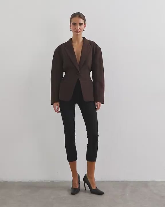 Topshop cinch waist blazer in chocolate