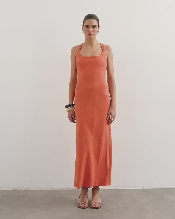 Topshop cross back midi cupro dress in orange