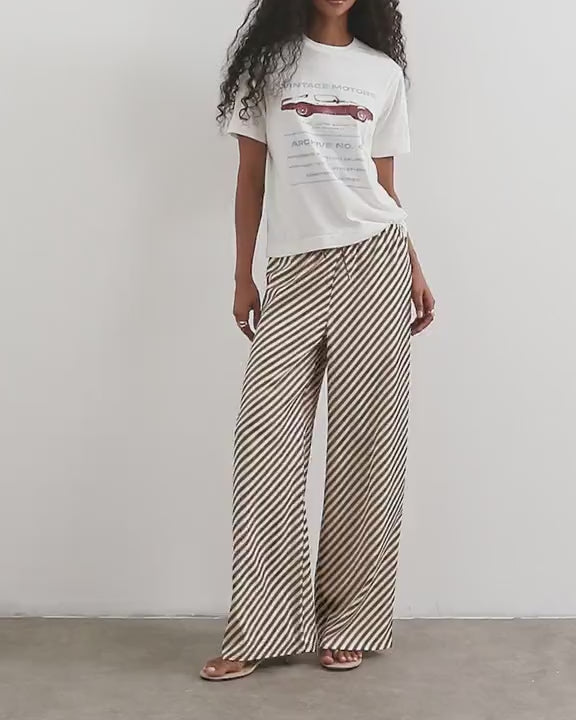 Topshop satin feel straight leg trouser in burgundy stripe