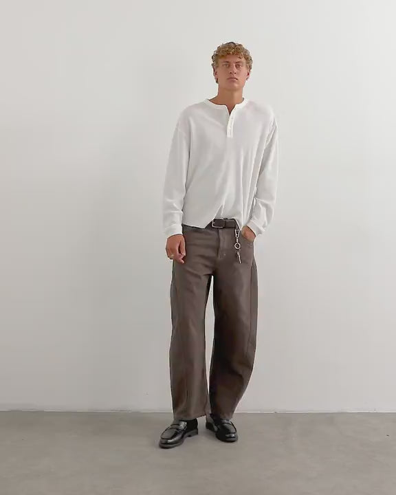 Topman relaxed fit waffle henley with raw hem in washed ecru