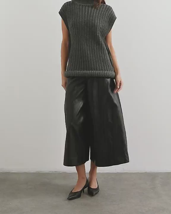 Topshop faux leather a line culotte trousers in black