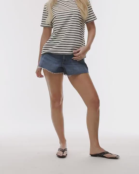Topshop Hourglass denim A-line shorts in mid blue