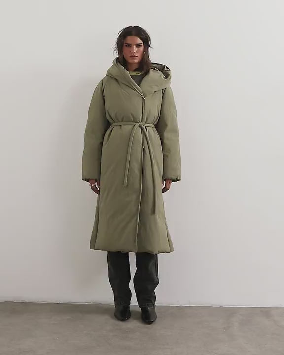 Topshop longline hooded puffer jacket in sage