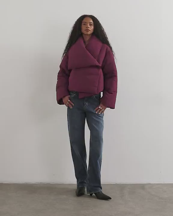 Topshop pillow puffer jacket in burgundy