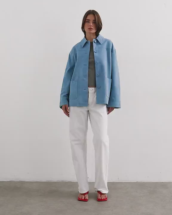 Topshop premium suede jacket in blue