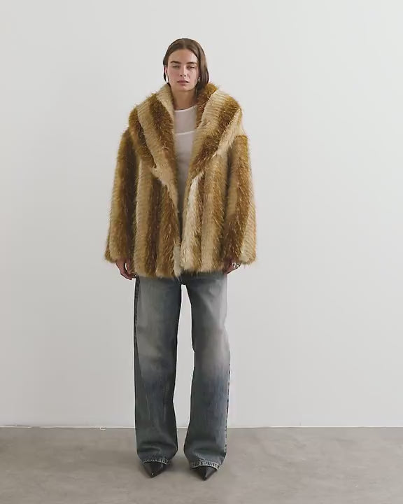 Topshop faux fur mid length coat in brown