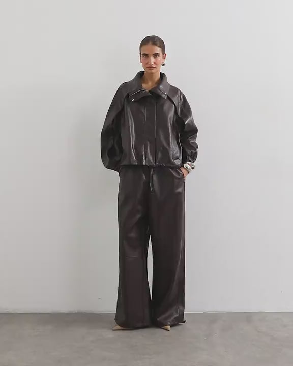 Topshop faux leather ostrich bomber jacket in brown