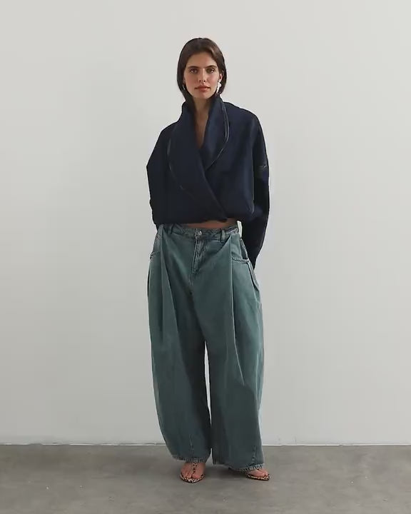 Topshop Wrap drape neckline bomber jacket in sulphur blue