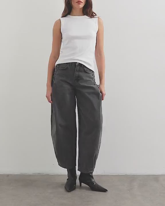 Topshop lace up mid rise jean in grey